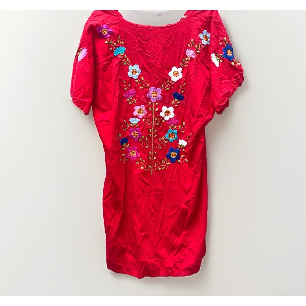 Handmade Embroidered Cotton Bohemian Festival Short Side Slit Dress Coverup Med